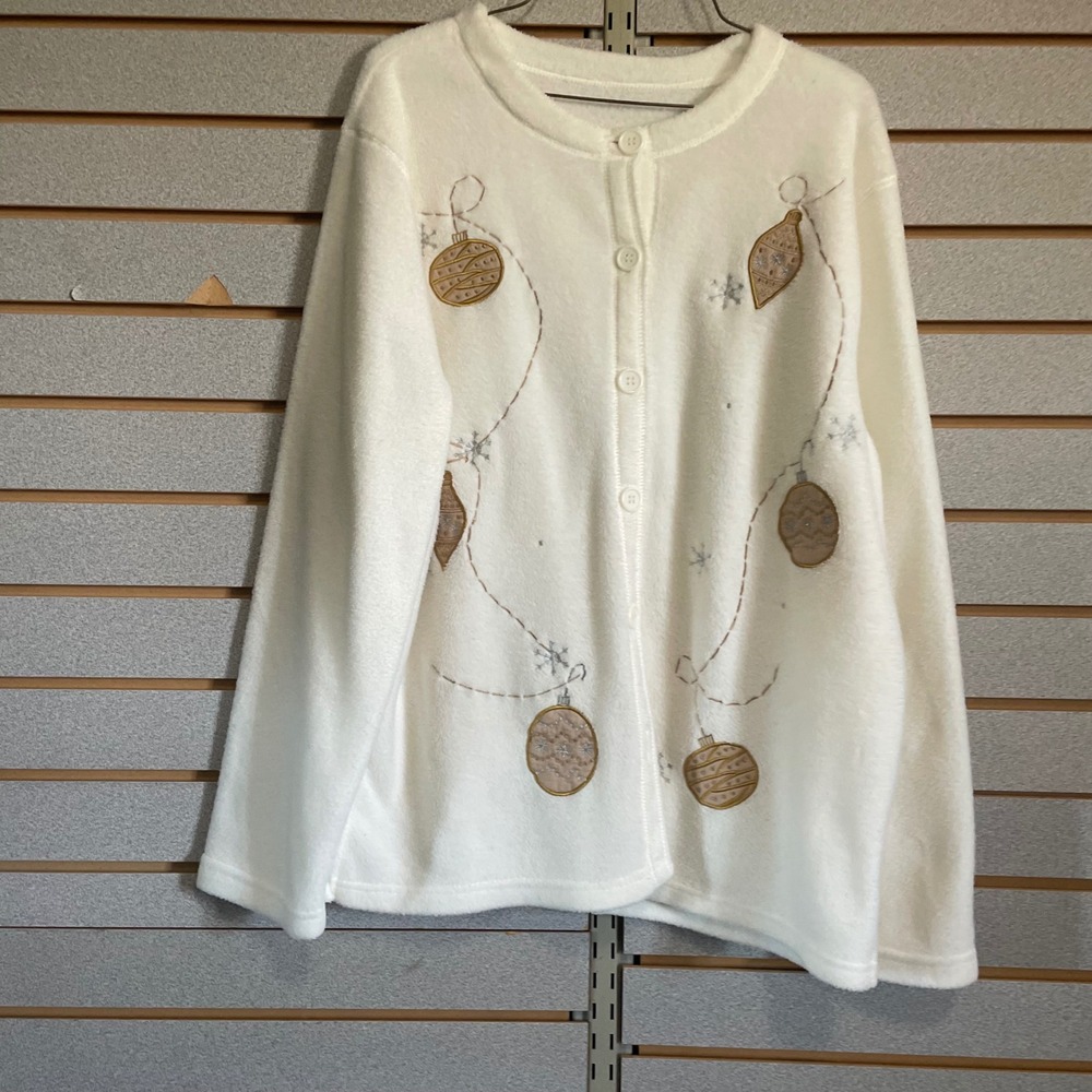 Christmas Holiday Ornament XL Embroidered Fleece Cardigan Sweater
